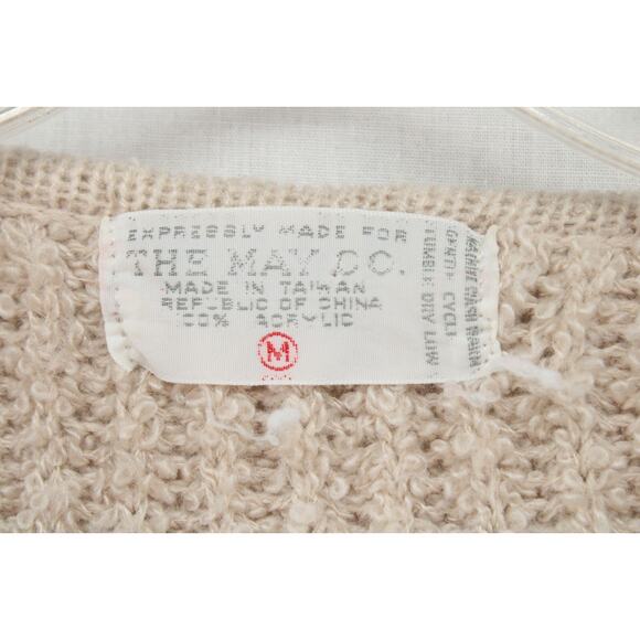 VTG May Co Sweater Cardigan Women's M Beige Boho Buttons Grandmacore Old Money - Picture 3 of 8